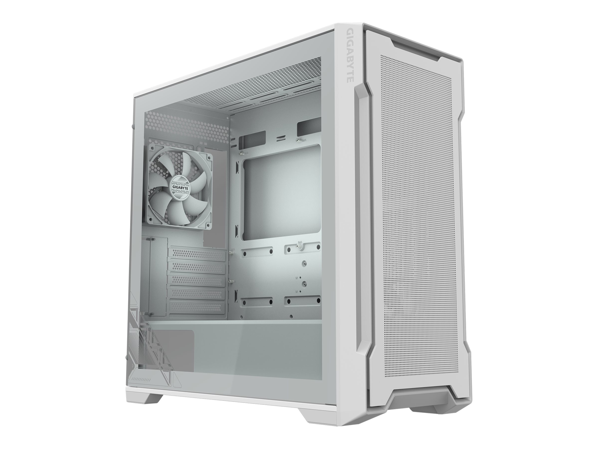 Gigabyte C102 GLASS ICE - Mid tower - mini ITX / micro ATX - sidepanel med vindue (hærdet glas) - ingen strømforsyning (ATX) - hvid - USB/Lyd