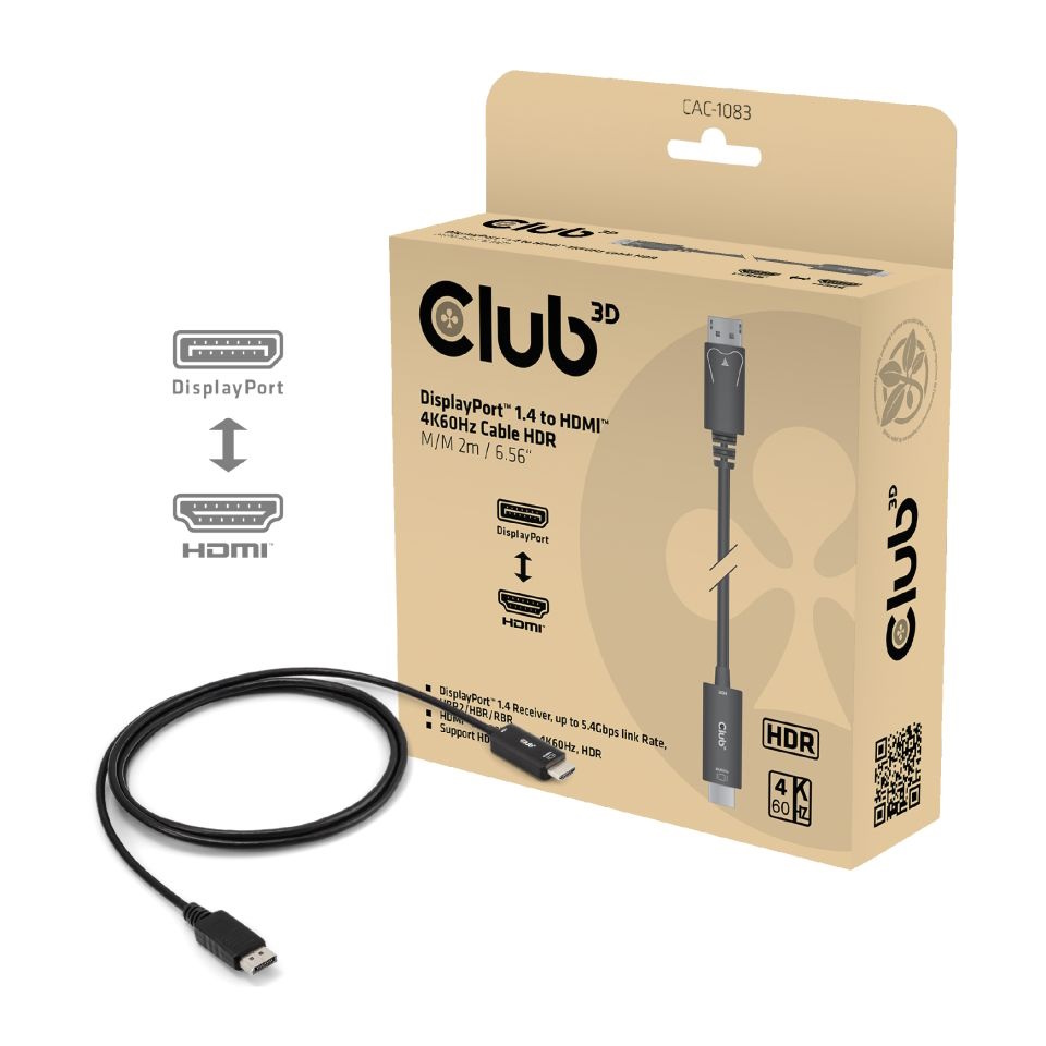 Club3D CAC-1083 DisplayPort til HDMI 2m 4K60Hz