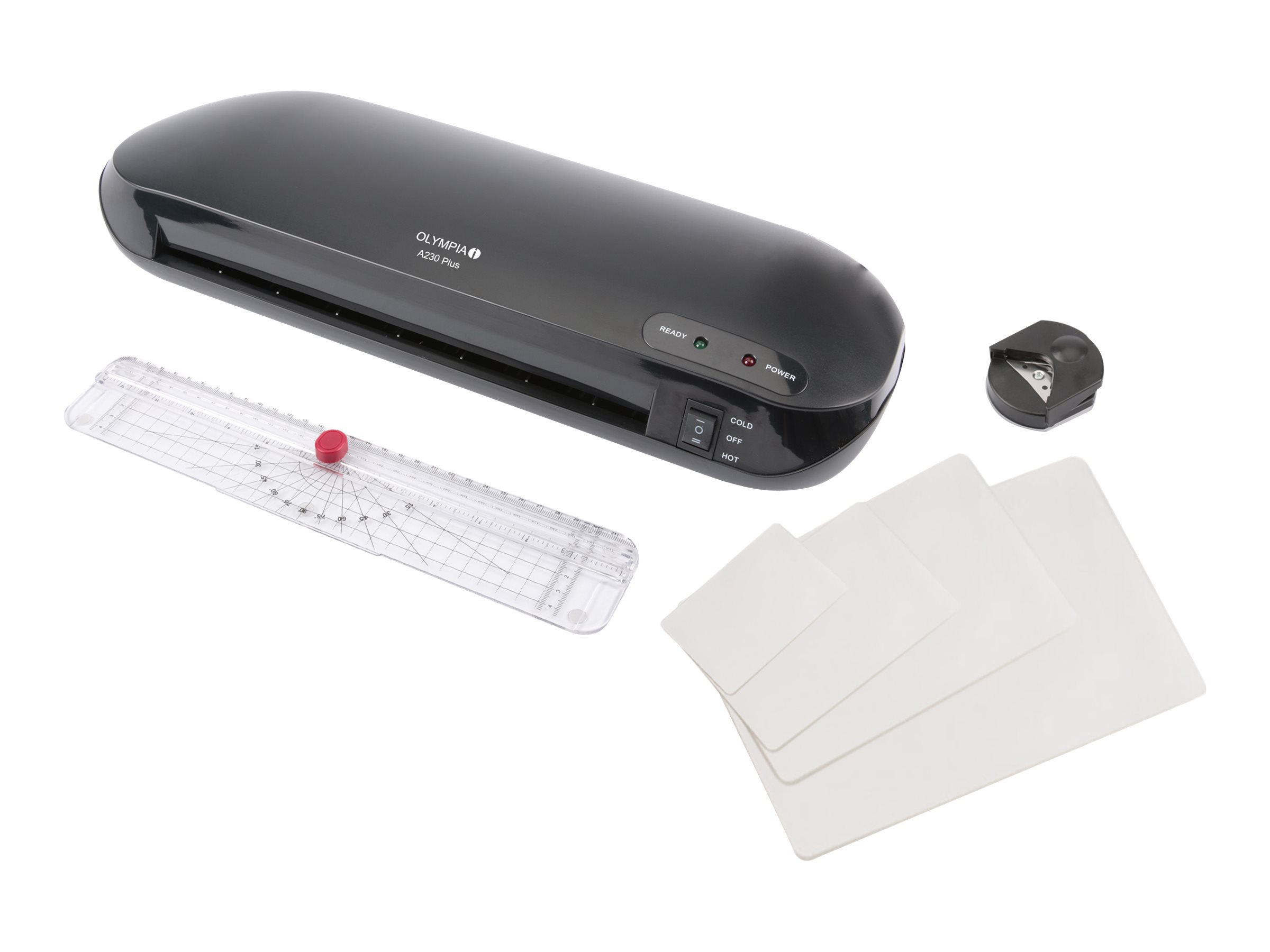 Olympia 4 in 1 Set Laminator A 230 Plus Lamineringsmaskine til kold- eller varmlaminering A4 Sort