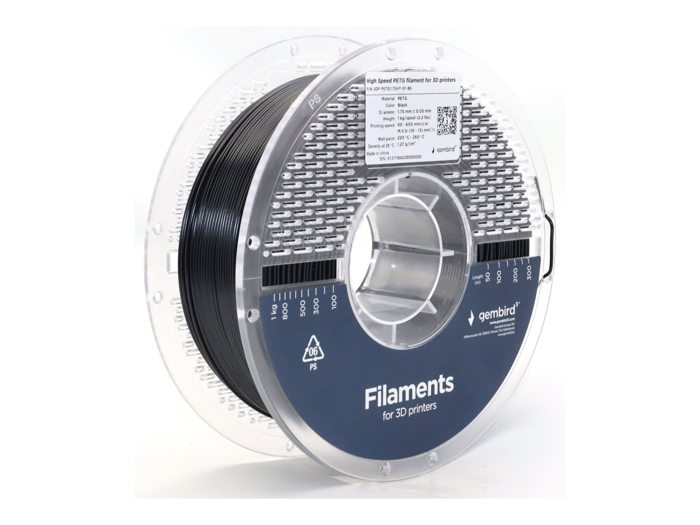 Gembird - Sort - 1 kg - sort - farveboks - PETG filament (3D)