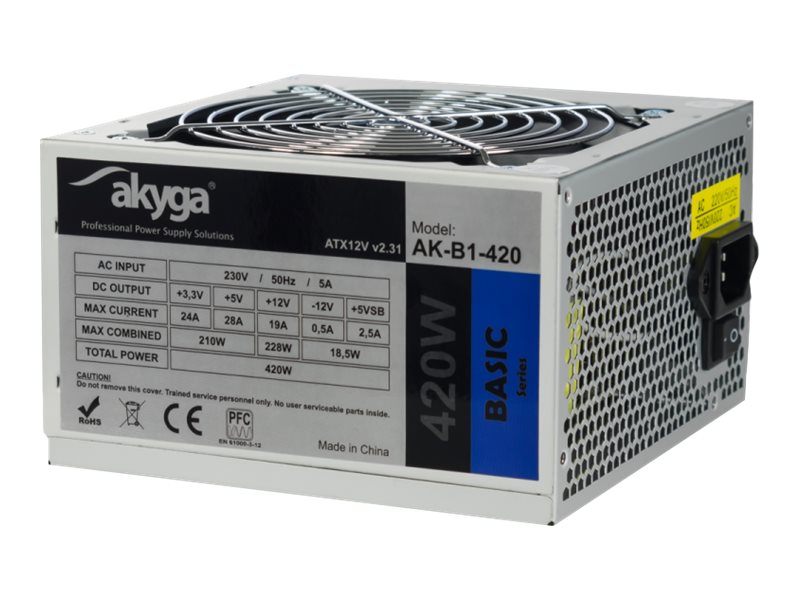 Akyga AK-B1-420 - power supply - 420 Watt Strømforsyning - 420 Watt - 120 mm - ATX 2.31 - 80 Plus