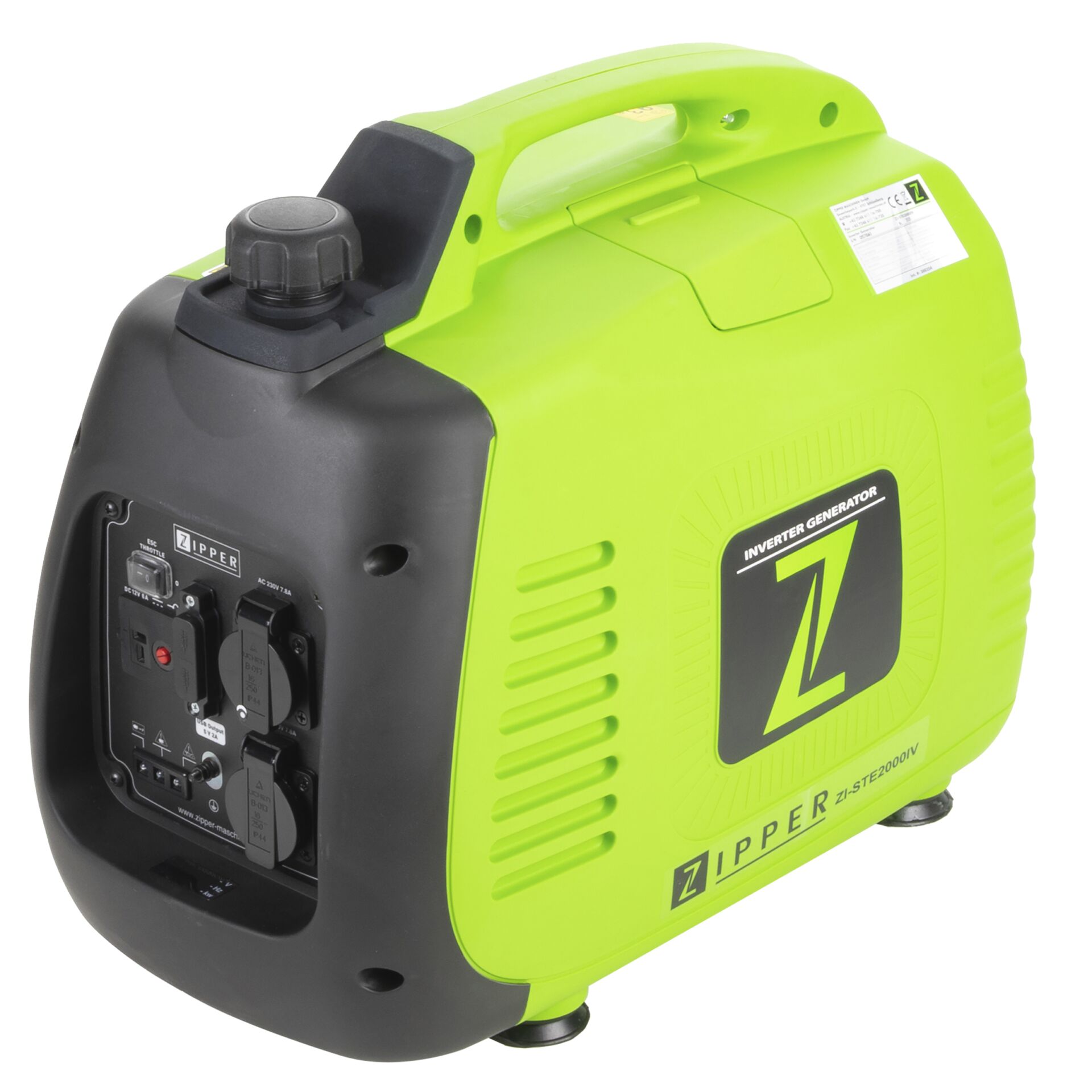 Zipper ZI-STE2000IV motor-generator 2200 W 3,8 L Benzin Sort, Grøn