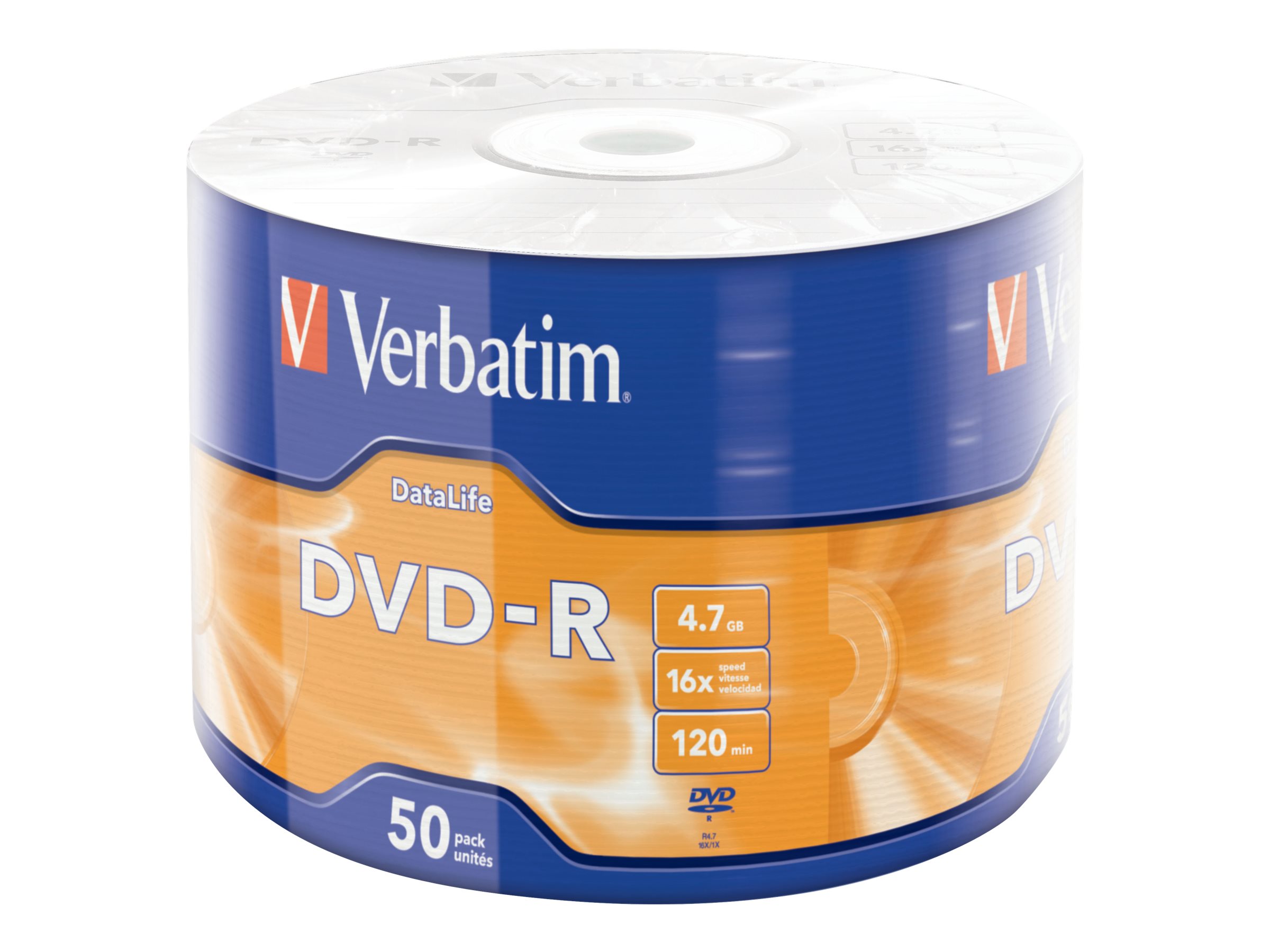 Verbatim DataLife - 50 x DVD-R - 4.7 GB (120min) 16x - matsølv - spindle