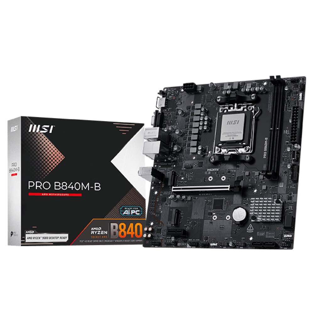 MSI PRO B840M-B Bundkort - AMD B840 - AMD AM5 socket - DDR5 RAM - Micro-ATX