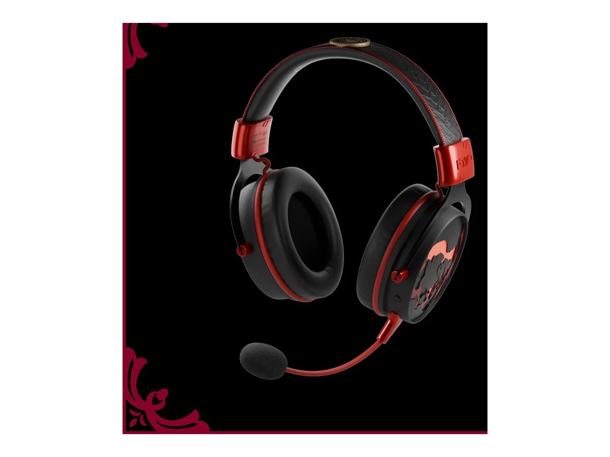 Lexip X Game of Thrones - Dragon - Headset - fuld størrelse - Bluetooth/2,4 GHz radiofrekvens - trådløs, kablet - 3,5 mm jackstik - sort, rød, guld