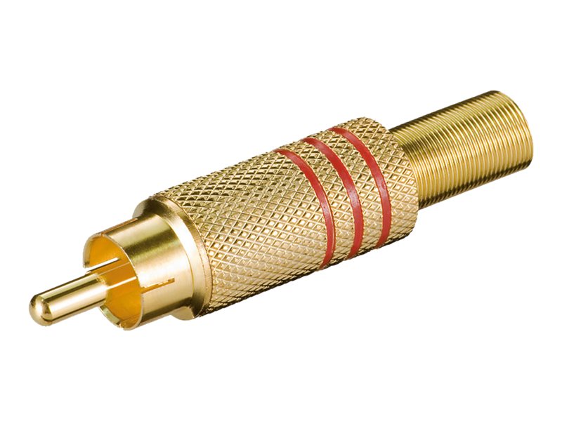 RCA(Phono) han - Forgyldt m. fjederaflastning, Rød (Ø6mm)