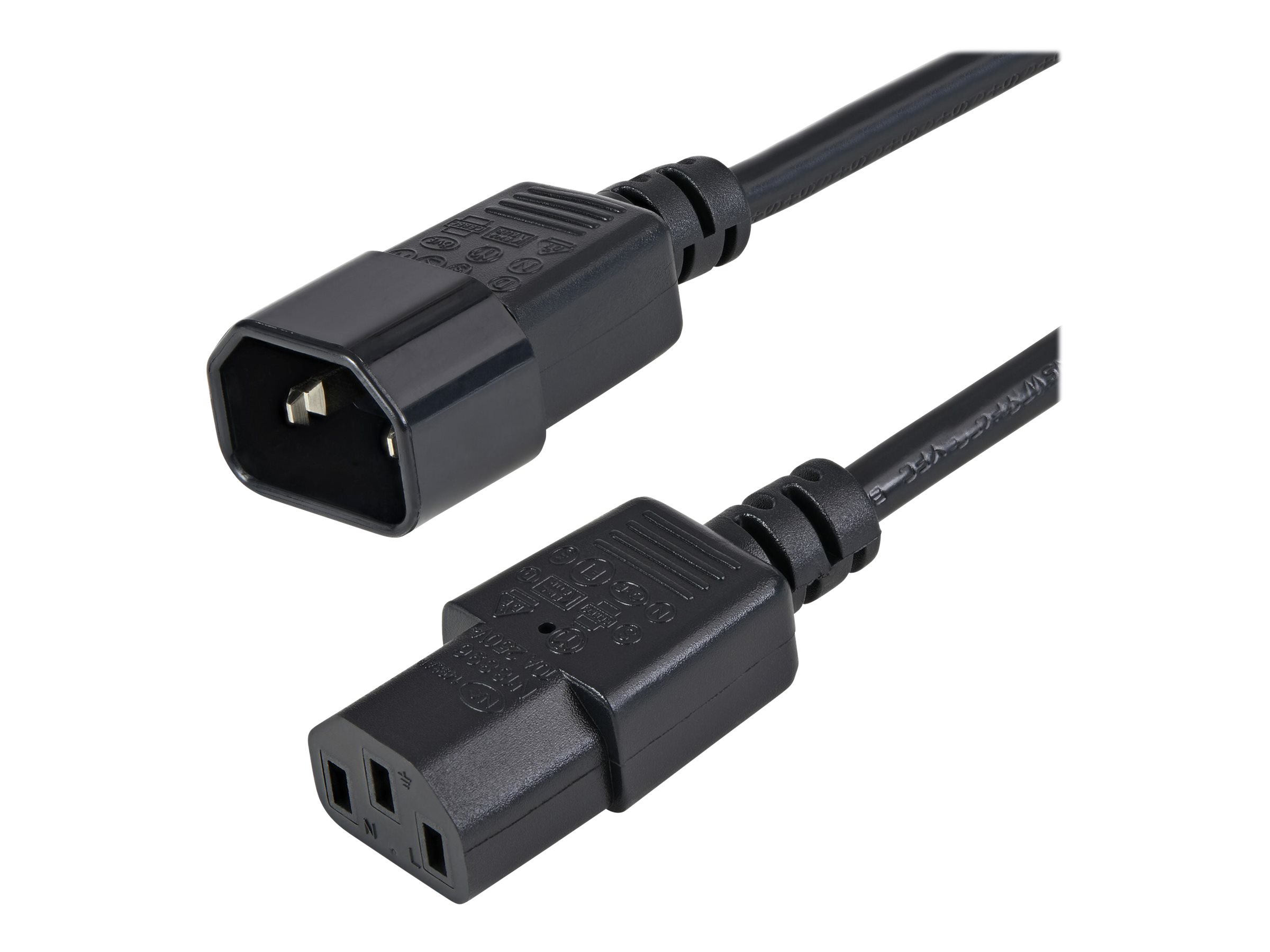 StarTech 1m (3ft) Power Extension Cord, C14 to C13, 10A 125V, 18AWG, Black Computer Power Cord Extension, Power Supply Extension Cable, IEC-320-C14 to IEC-320-C13 AC Power Cable - UL Listed - Forlængerkabel til strøm - power IEC 60320 C13 til IEC 60320 C14 - 1 m - sort