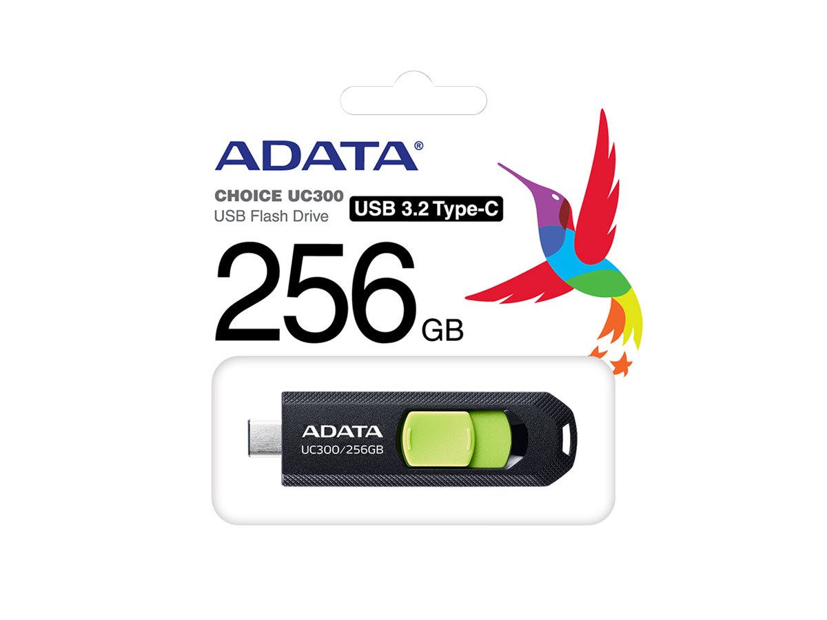 ADATA UC300 256GB USB 3.2 Gen 1 / USB-C USB stick Sort Grøn