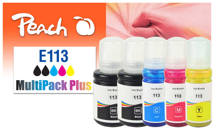 Peach E113 blækflasker - MultiPack Plus, kompatibel til Epson, 5 stk. (2× sort, cyan, magenta, gul)