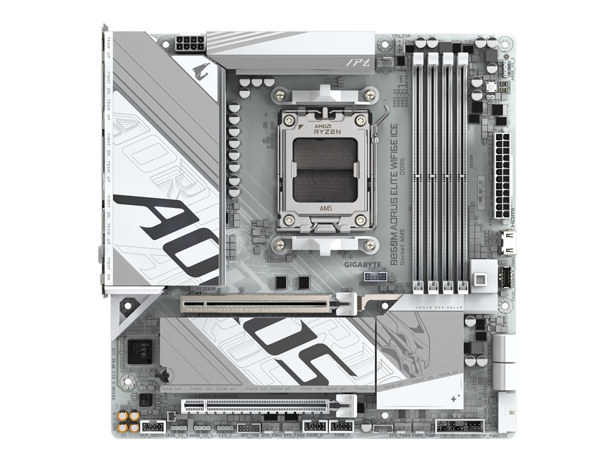 AORUS B850M ELITE WIFI6E ICE - Bundkort - micro ATX - Socket AM5 - AMD B850 Chipset - USB-C 3.2 Gen 2x2, USB-C 3.2 Gen2, USB 3.2 Gen 1, USB 3.2 Gen 2