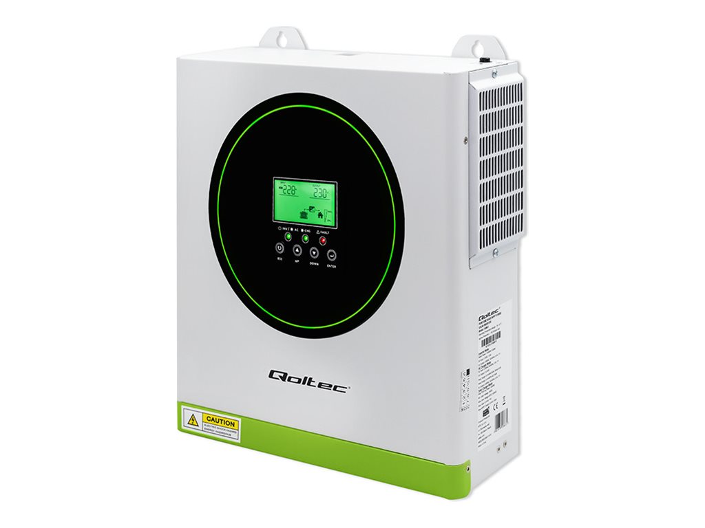 Qoltec - Strømomformer - 100A, LCD, MPPT, sinus - AC 220-230 V - 1500 Watt - 1500 VA - RS-232, RS-485 - hvid, grøn