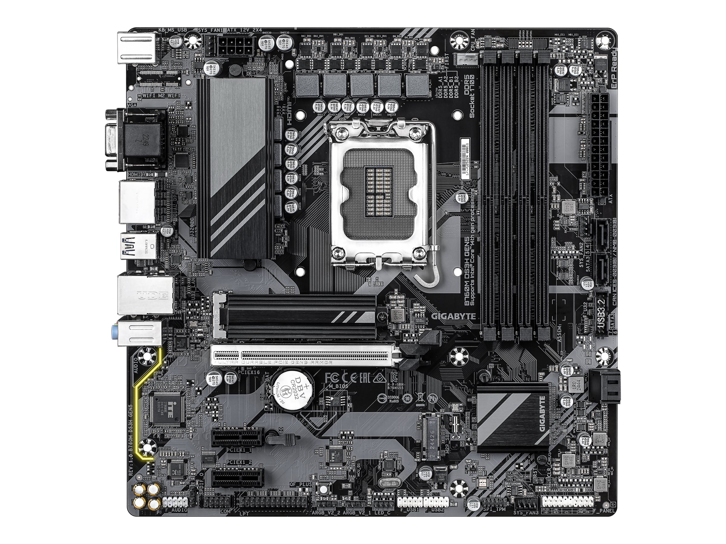 GIGABYTE B760M DS3H GEN5 - motherboard - micro ATX - LGA1700 Socket - B760 Bundkort - Intel B760 - Intel LGA1700 socket - DDR5 RAM - Micro-ATX