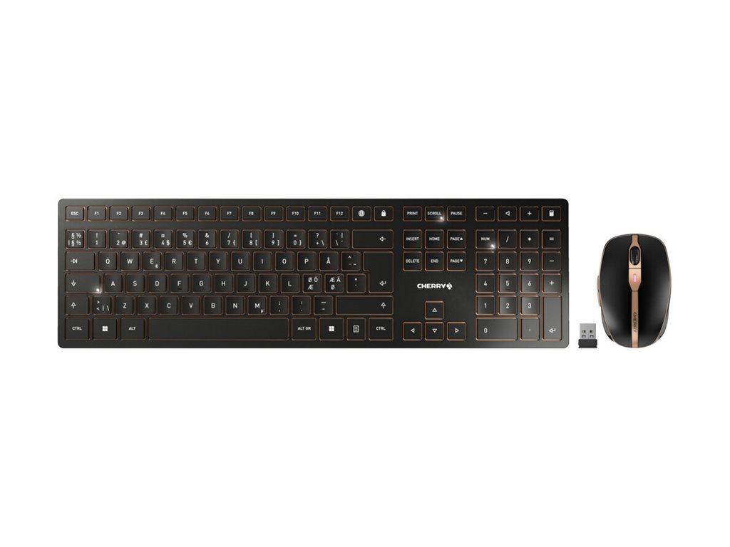 Cherry Dw 9100 Slim Tastatur Mus Inkluderet Universel Rf Trådløs + Bluetooth Nordisk Sort Trådløs Cherry Sx Nordisk