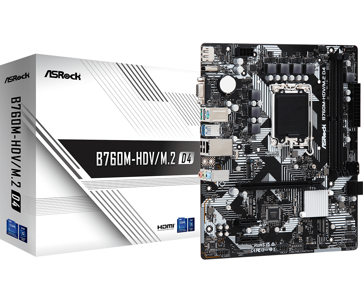 ASRock B760M-H/M.2 - Bundkort - micro ATX - LGA1700 sokkel - B760 Chipset - USB-C 3.2 Gen 1, USB 3.2 Gen 1 - Gigabit LAN - onboard grafik (CPU påkrævet) - HD Audio (8-kanaler)