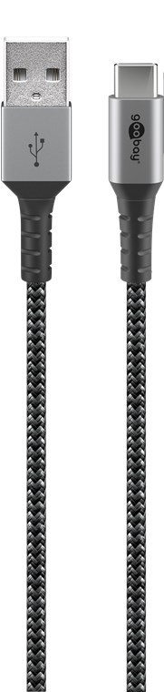 USB-C to USB-A Textile Cable with Metal Plugs (Space Grey/Silver), 1 m
