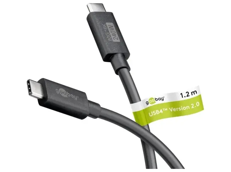 goobay USB4 Version 2.0 cable, USB-C plug > USB-C plug, 80Gbit/s black, 1.2 meters, charging with up to 240 watts