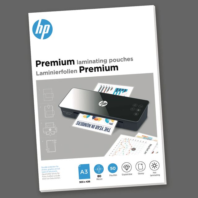 Lamineringslommer A3 - HP Premium, 80 µm, 50 stk.