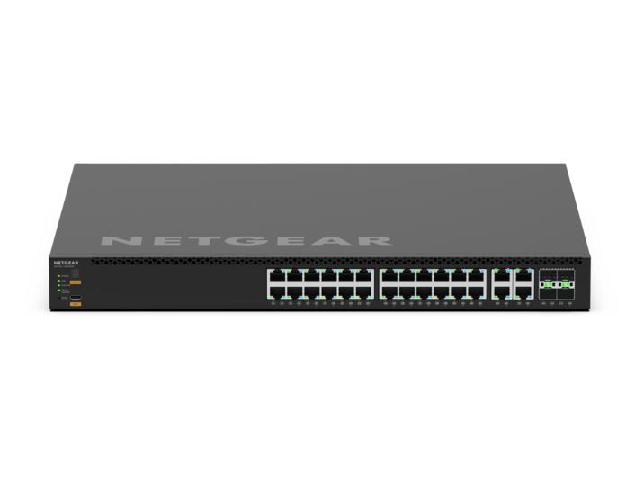 NETGEAR M4350-24M4X4V - Switch - L3 - Administreret - 24 x 100/1000/2.5G (PoE++) + 4 x 100/1000/2.5G/5G/10G (PoE++) + 4 x 25 Gigabit SFP28 - front til ryg-luftstrøm - desktop, monterbar på stativ - PoE++ (522 W)