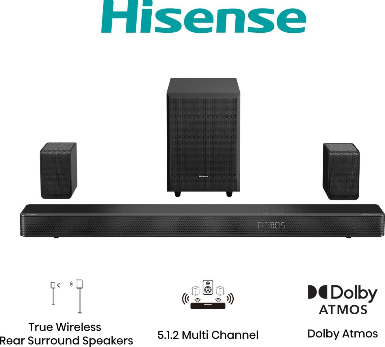 Hisense AX5125H, 5.1.2 kanaler, 500 W, DTS:X, Dolby Atmos, Dolby Digital, Film, Musik, Sport, TV, 80 W, 500 W