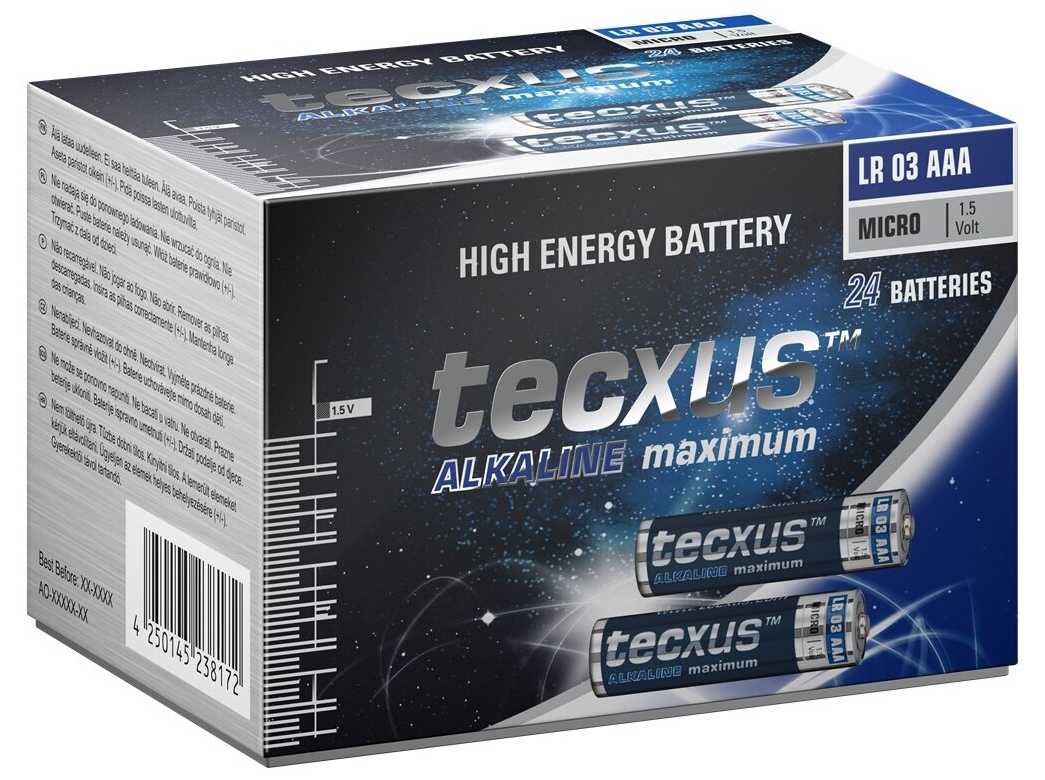 tecxus LR03/AAA (Micro) batteri, 24 stk. XXL Box alkaline mangan batteri, 1,5 V