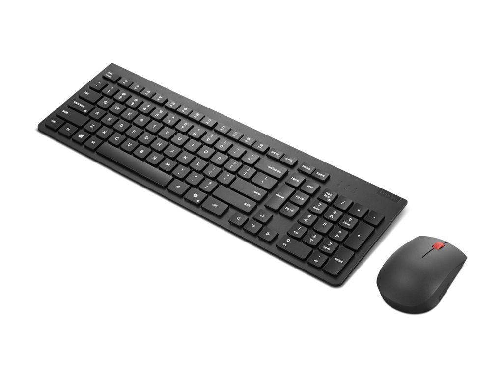 Lenovo Essential Wireless Combo Gen 2 - Sæt med mus og tastatur - trådløs - 2.4 GHz - QWERTY - dansk - sort - brun kasse - for ThinkCentre M60  M70a Gen 2  M75q Gen 2  M75t Gen 2  M90  M90a Gen 2  M90s Gen 2