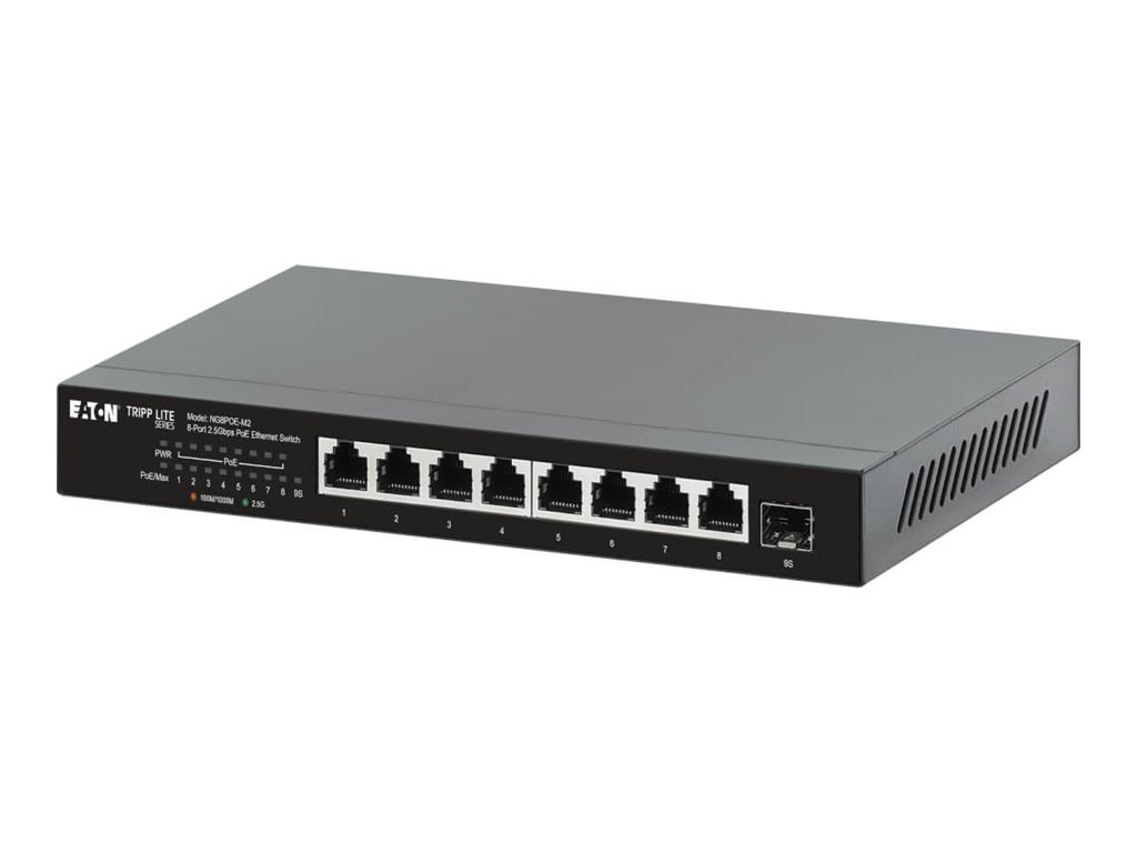 Eaton Tripp Lite series Desktop Gigabit Ethernet Unmanaged Switch, PoE+ Pass-Through 8-Port 2.5 Gbps 100W Metal Switch 8-porte 2.5 Gigabit Ethernet