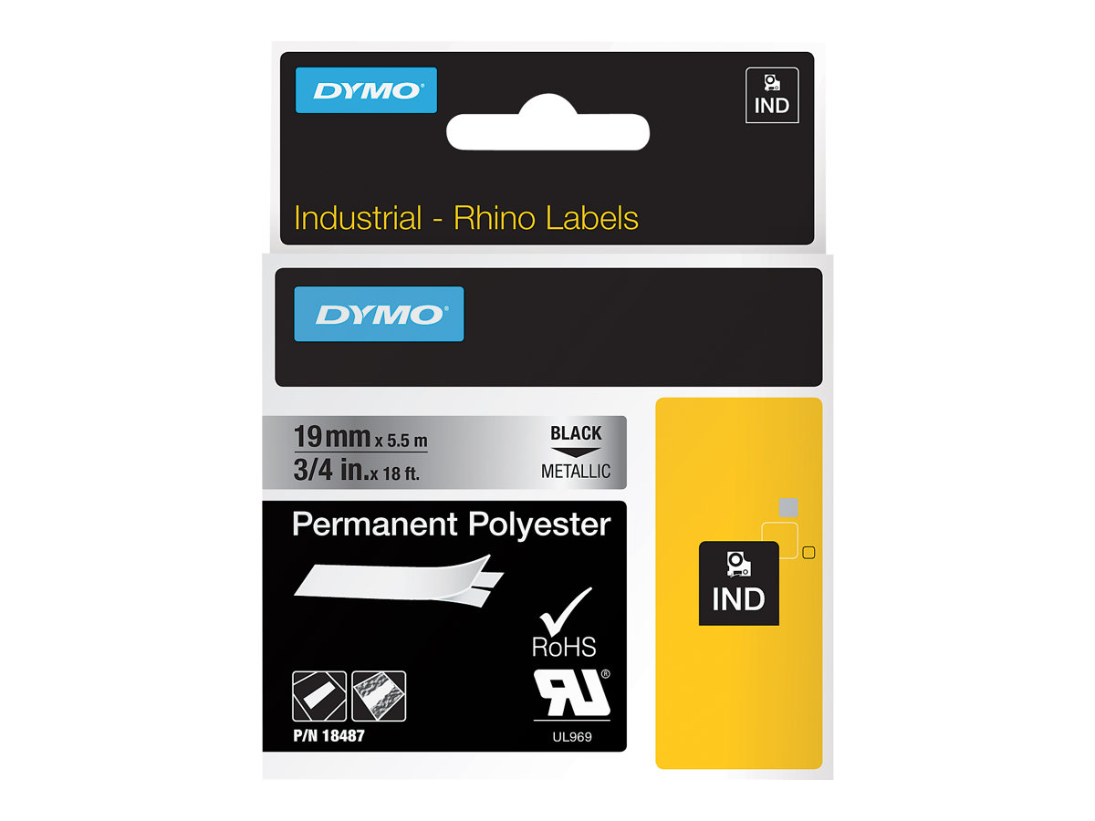 Dymo Tape Rhinopro Permanent Polyesterester 19mm Sort/metallisk