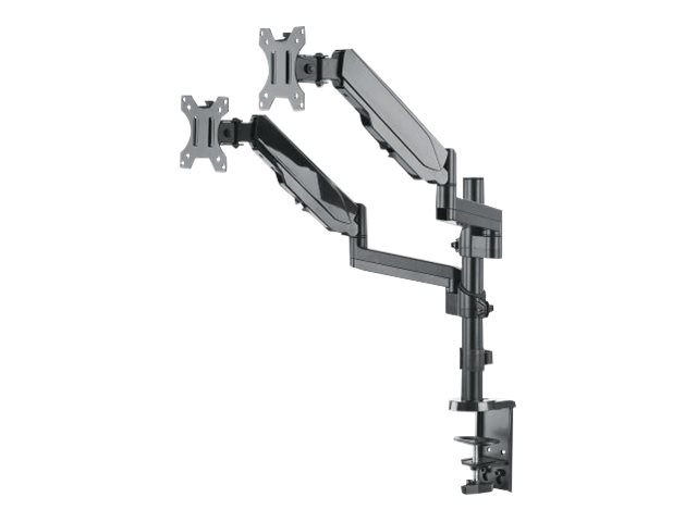 Manhattan TV & Monitor Mount, Desk, Full Motion (Gas Spring), 2 screens, Screen Sizes: 10-27", Black, Clamp or Grommet Assembly, Dual Screen, VESA