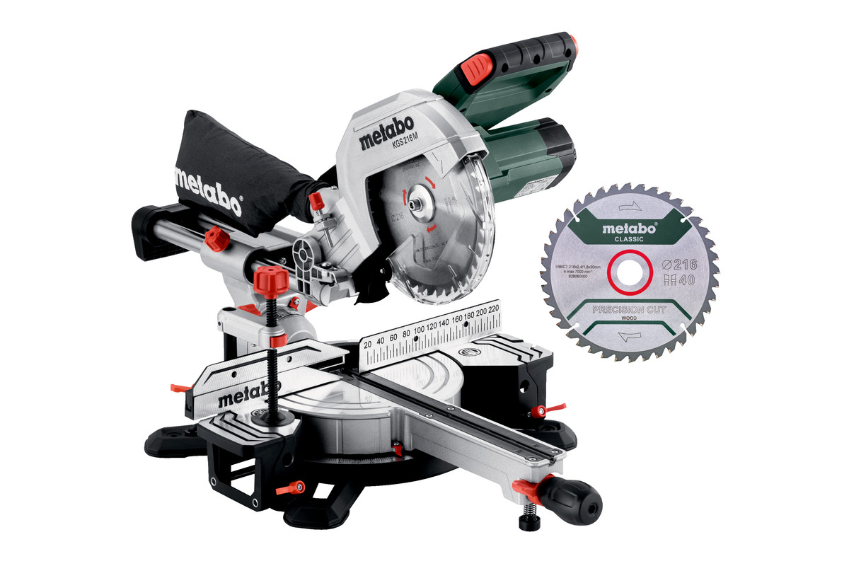 Metabo KGS 216 M SET, Dobbeltfacet, 5000 rpm, 3750 rpm, 47°, 2°, 215 x 40 mm
