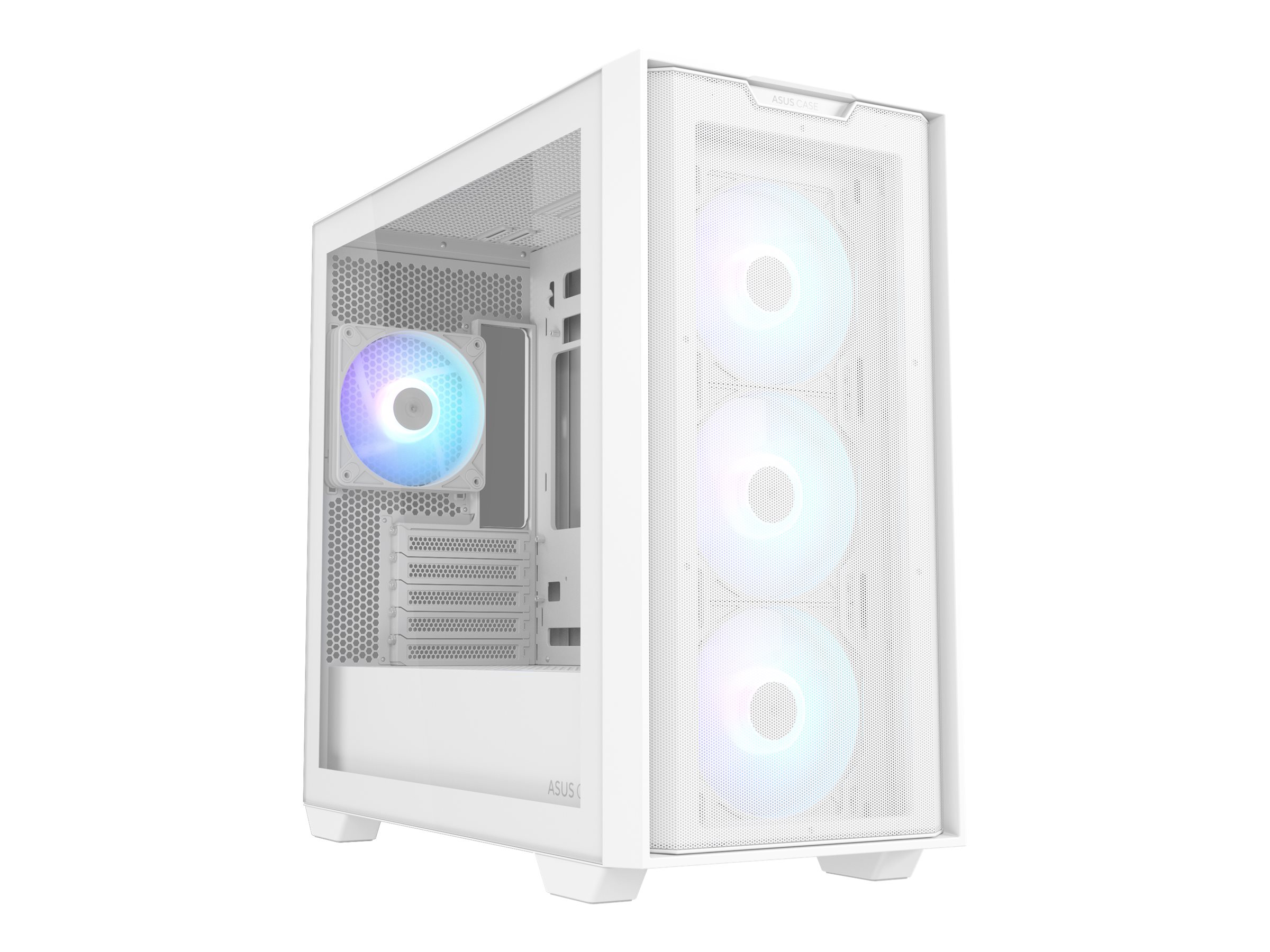 ASUS A21 PLUS mATX Case with 4 Pre-installed ARGB Fans, BTF support - White Kabinet - GEEKD.dk