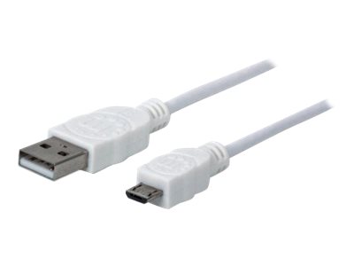 Manhattan USB-A to Micro-USB Cable, 1m, Male to Male, White, 480 Mbps (USB 2.0), Hi-Speed USB, Lifetime Warranty, Polybag USB-kabel 1m Hvid