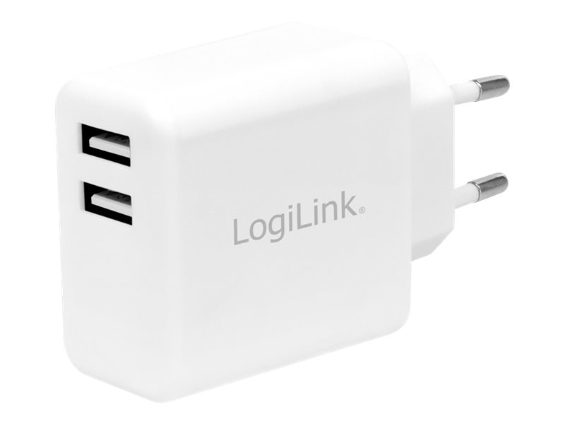 LogiLink USB Oplader - 2 x USB-A - 2,4A/12W - Hvid