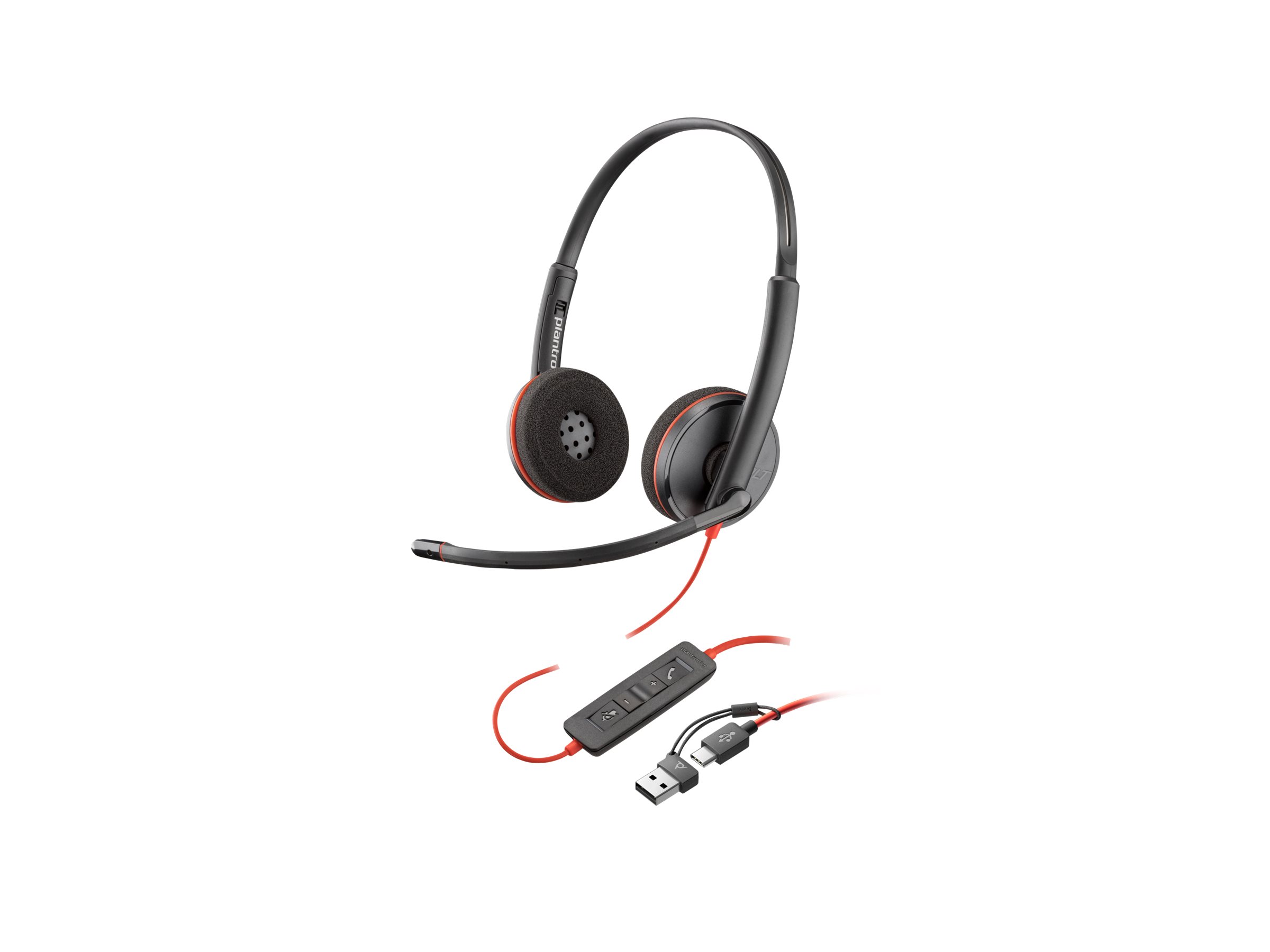 Poly Blackwire 3220 stereo USB-C headset + USB-A adapter