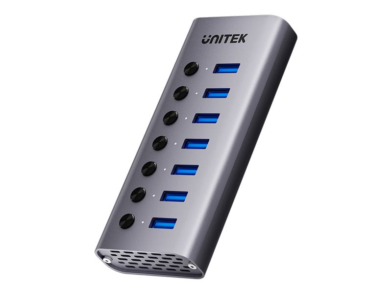 Unitek H1314A - hub - 7-in-1 individual switches - 7 ports USB hub - USB 3.2 - 7 ports - Grå
