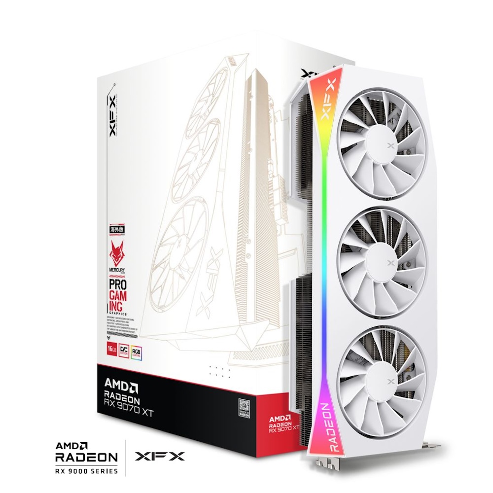 XFX Mercury Radeon RX 9070XT OC - Gaming Edition - grafikkort - Radeon RX 9070 XT - 16 GB GDDR6 - PCI Express 5.0 - 3 x DisplayPort, HDMI - hvid