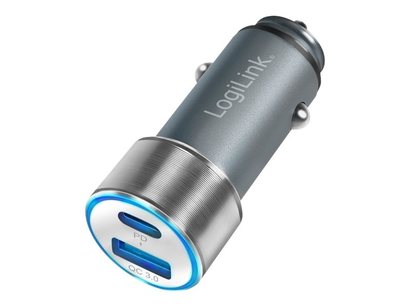 USB car charger, 1x USB-C PD, 1x USB-A QC, 36 W