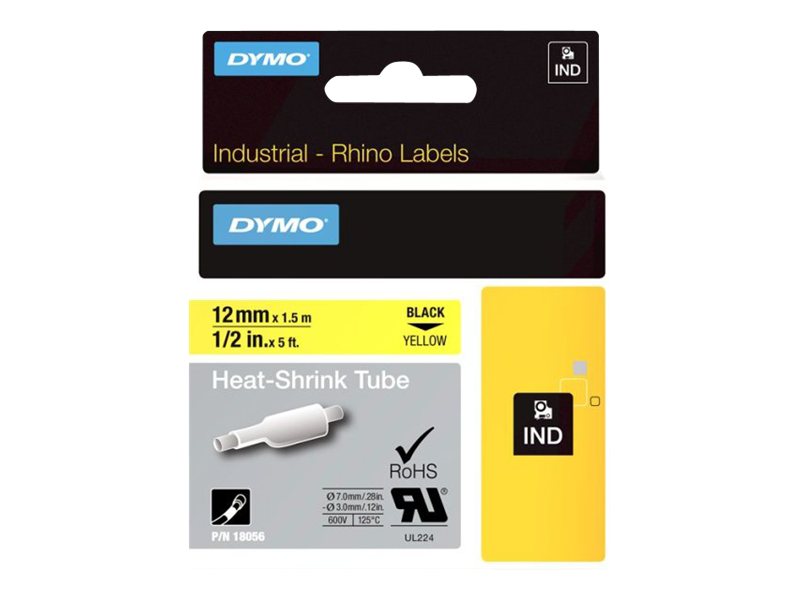 DYMO RhinoPRO Heat shrink tubing - Polyolefin - gul - Rulle (1,2 cm x 1,5 m) 1 rulle(r) hylstre - for Rhino 4200, 6000, 6000 Hard Case Kit