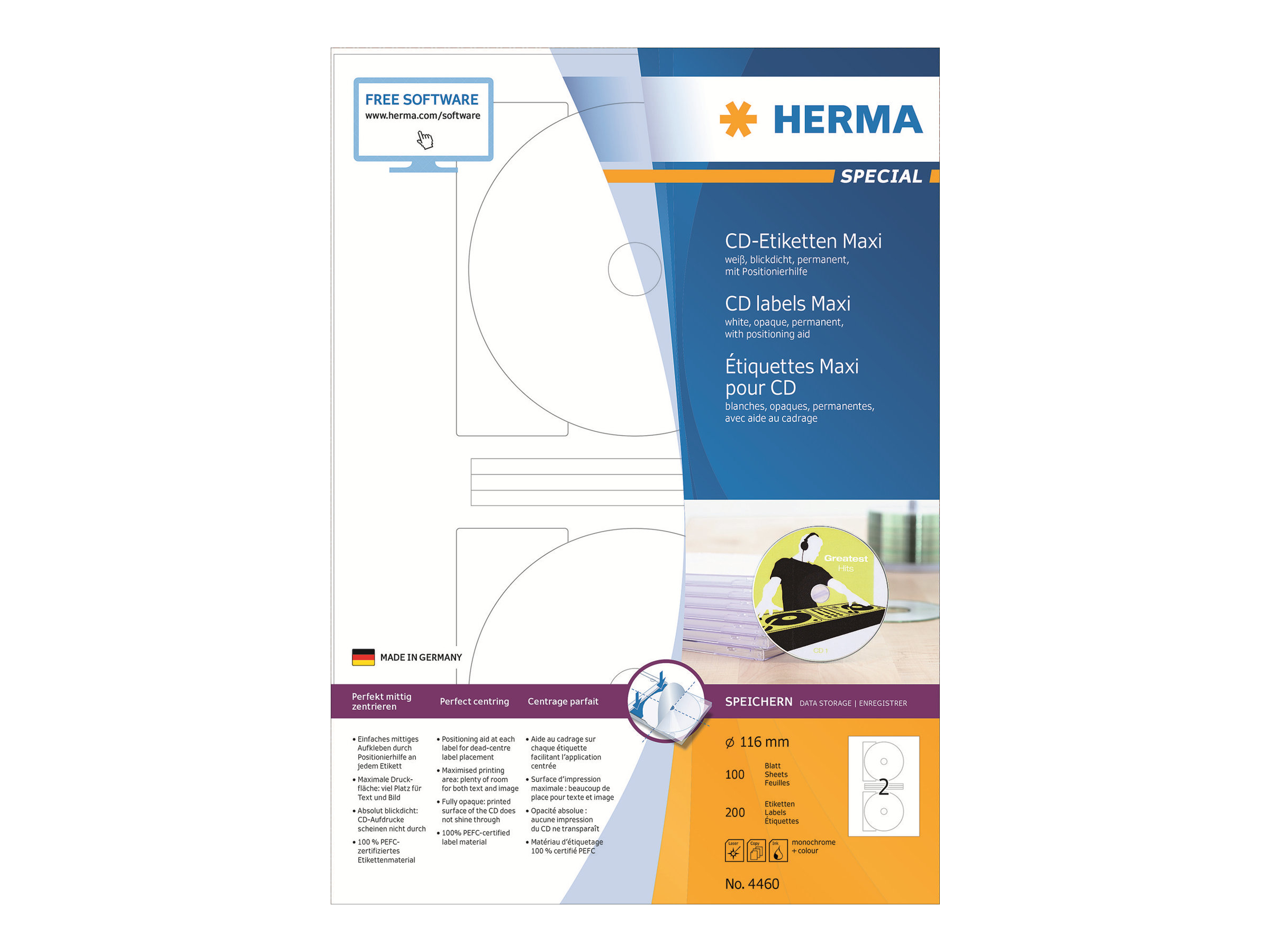 HERMA Special Maxi Uigennemsigtige CD/DVD-etiketter 116 mm rund 200etikette(r)