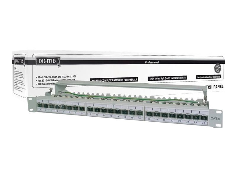 DIGITUS Professional DN-91624S-EA - Patch-panel - CAT 6a - STP - RJ-45 X 24 - lysegrå, RAL 7035 - 1U - 19