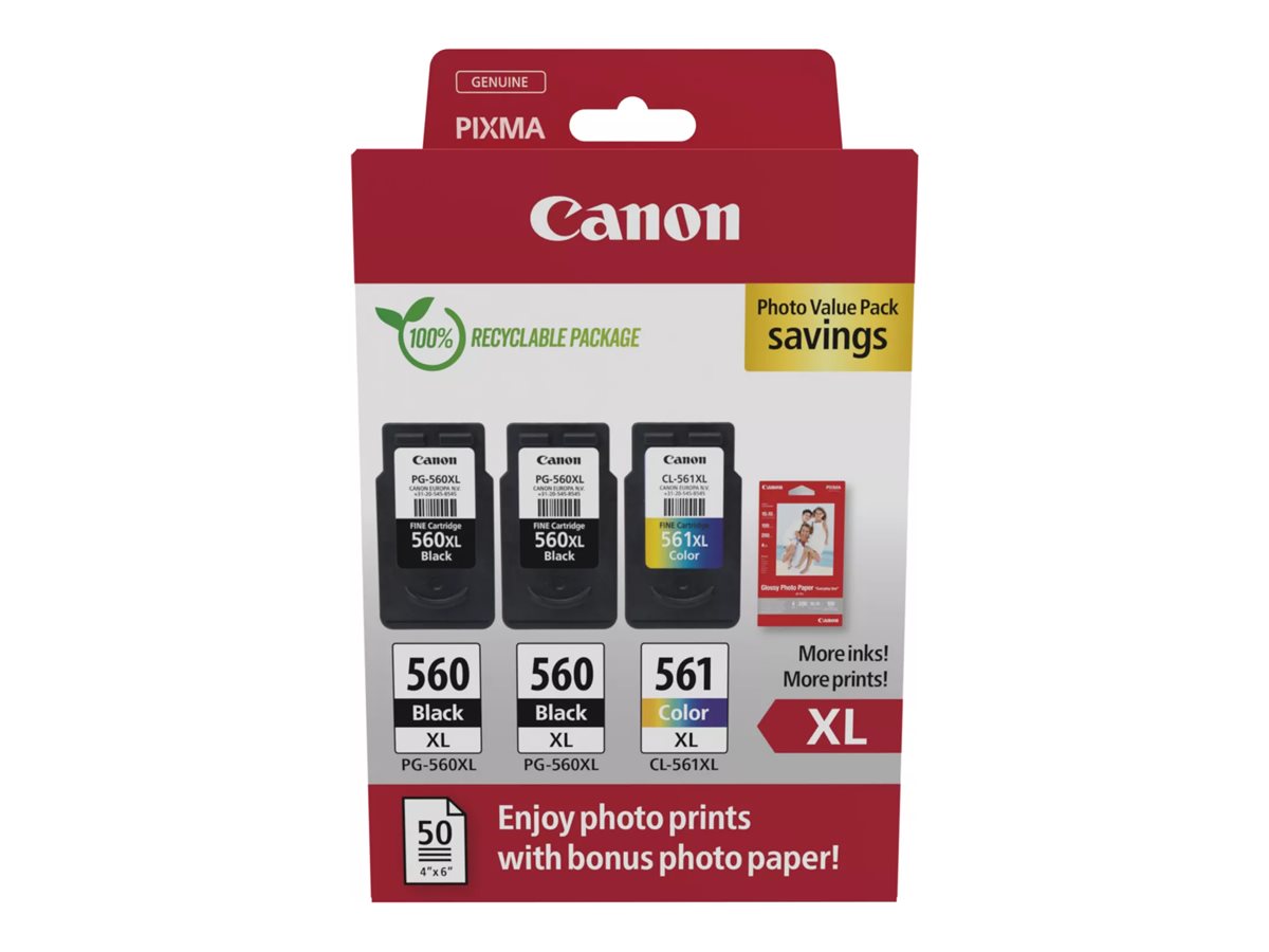 Canon PG-560XL x2/CL-561XL Photo Value Pack Sort Farve (cyan, magenta, gul) Blækpatron/papirsæt billede
