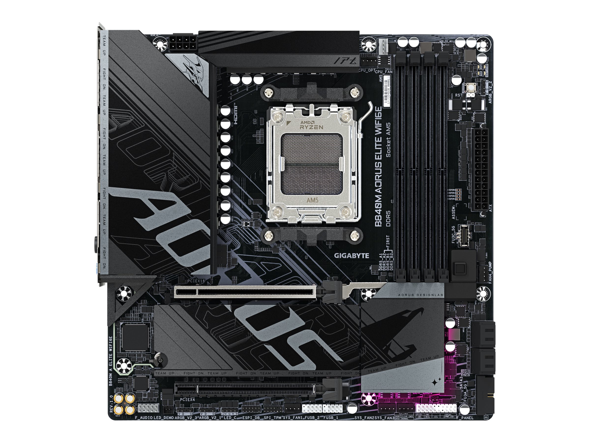 AORUS B840M ELITE WIFI6E - Bundkort - micro ATX - Socket AM5 - AMD B840 Chipset - USB 3.2 Gen 2, USB-C 3.2 Gen 1, USB 3.2 Gen 1 - Wi-Fi 6E, 2.5 Gigab