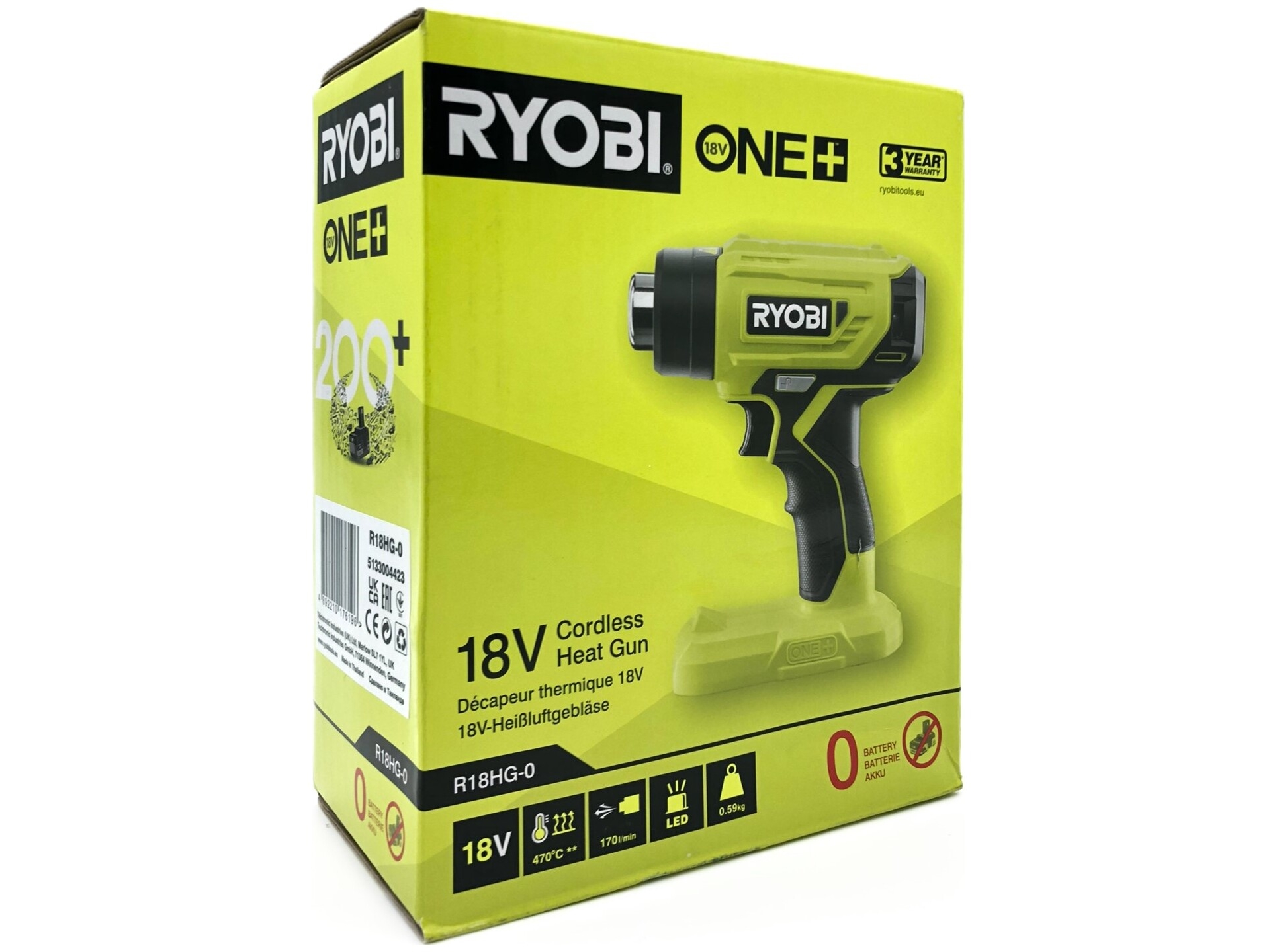 Ryobi One+ R18HG-0 - Varmepistol - 170 l/min - intet batteri - 18 V