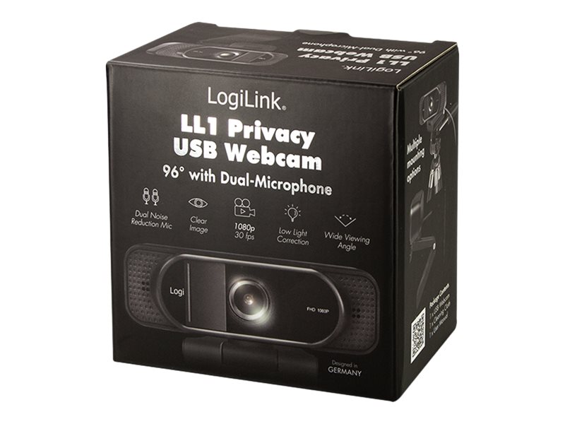 LogiLink Full HD webcam 96° dual microphone privacy cover