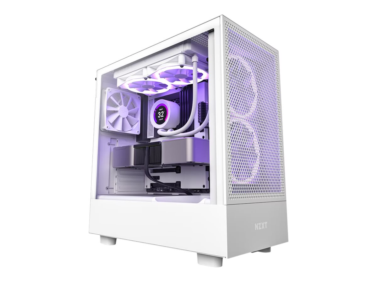 NZXT H series H5 Flow Tårn Udvidet ATX Ingen strømforsyning Hvid Kabinet - GEEKD.dk