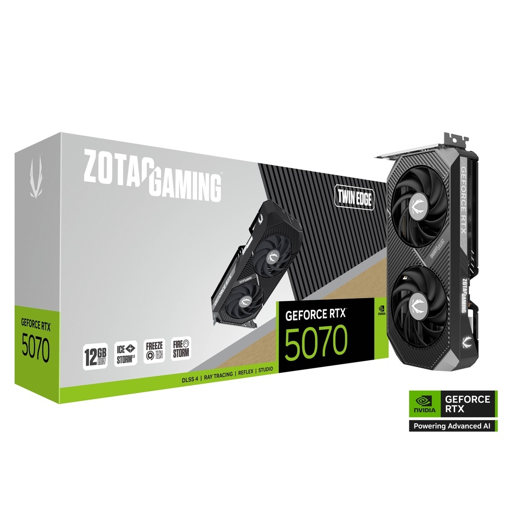 ZOTAC GAMING GeForce RTX 5070 Twin Edge - Grafikkort - GeForce RTX 5070 - 12 GB GDDR7 - PCIe 5.0 x16 - 3 x DisplayPort, HDMI - boks
