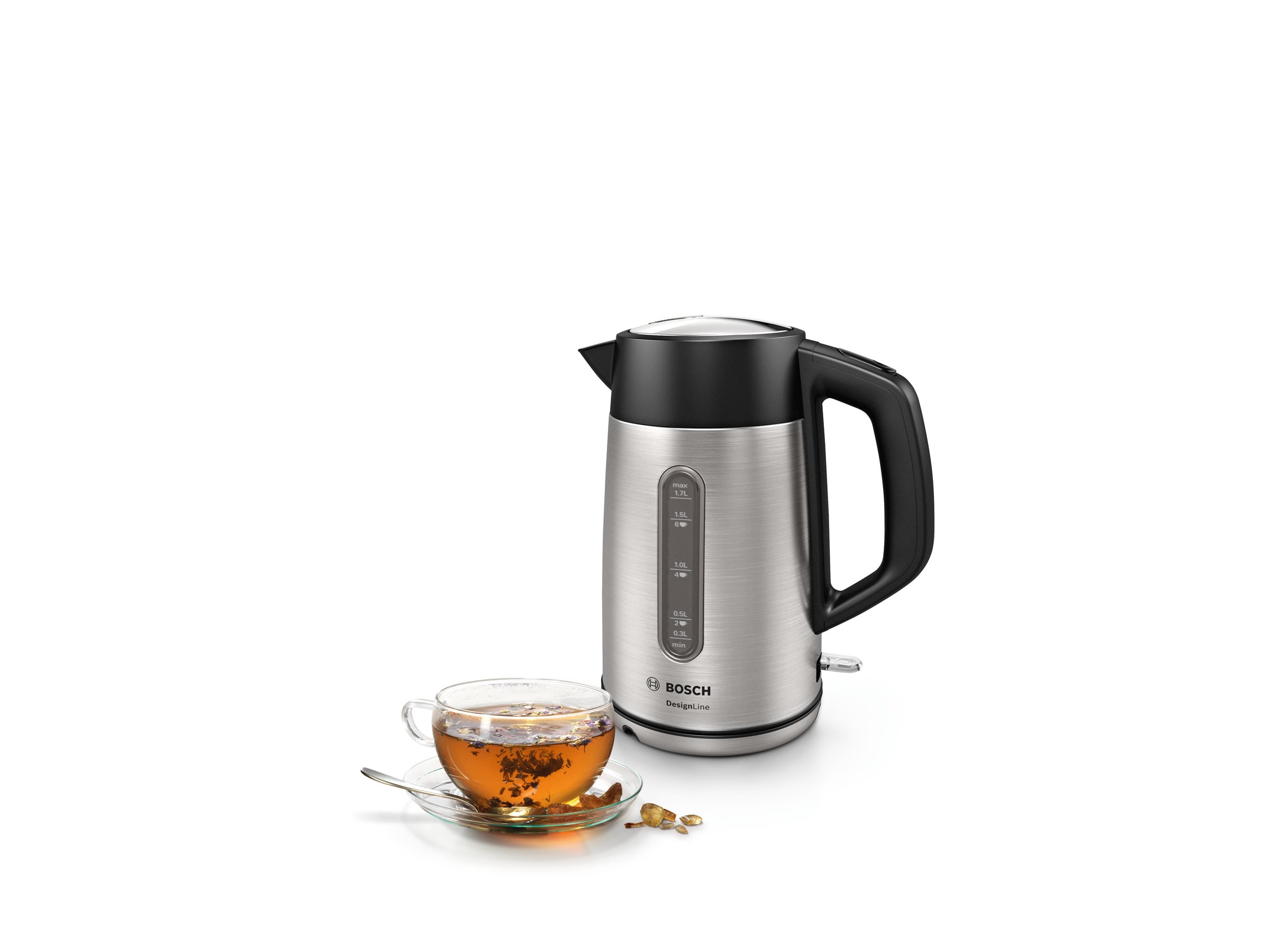 Bosch DesignLine TWK4P440 - Kedel - 1.7 liter - 2.4 kW - rustfrit stål/sort