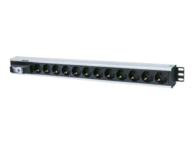 Intellinet Vertical Rackmount 12-Way Power Strip - German Type, With Single Air , No Surge Protection (Euro 2-pin plug) Strømfordelingsenhed 12-stik