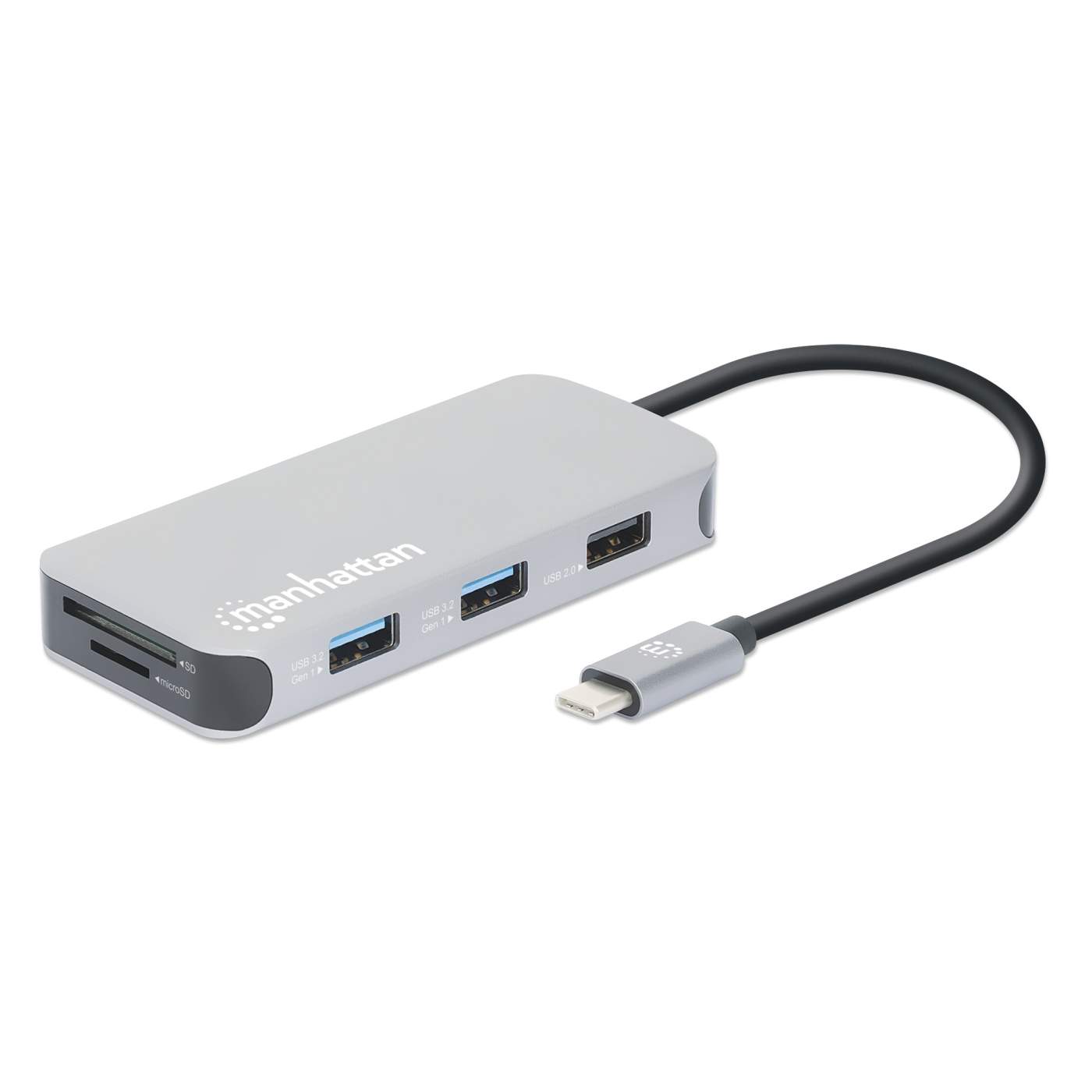 Manhattan USB-C Dock/Hub with Card Reader, Ports (x6): Ethernet, HDMI, USB-A (x3) and USB-C, With Power Delivery (10W) to USB-C Port (Note additional