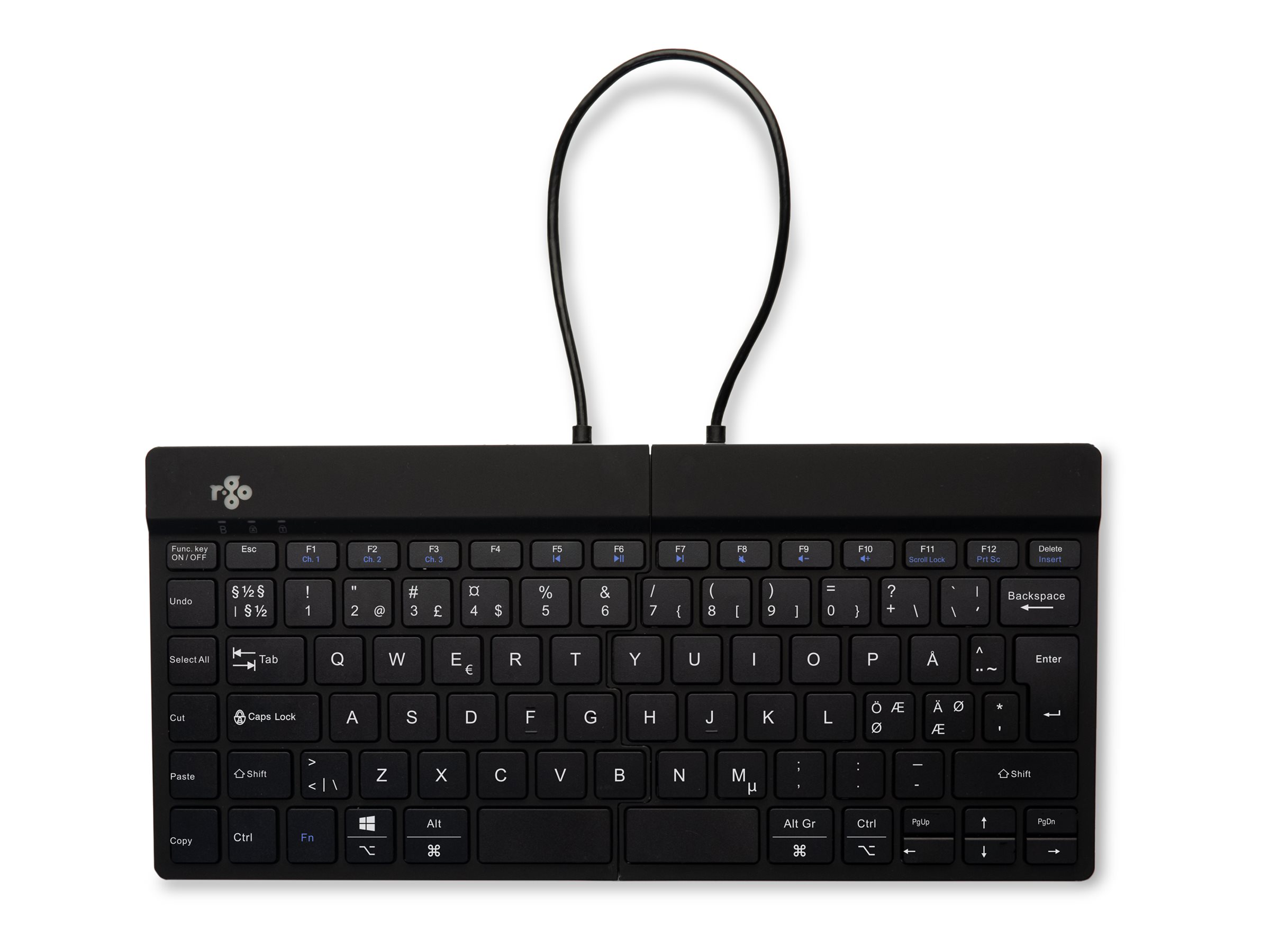 R-Go Tools R-Go Split Break - keyboard - with integrated break indicator - QWERTY - Nordic - black - Tastatur - Nordisk - Sort