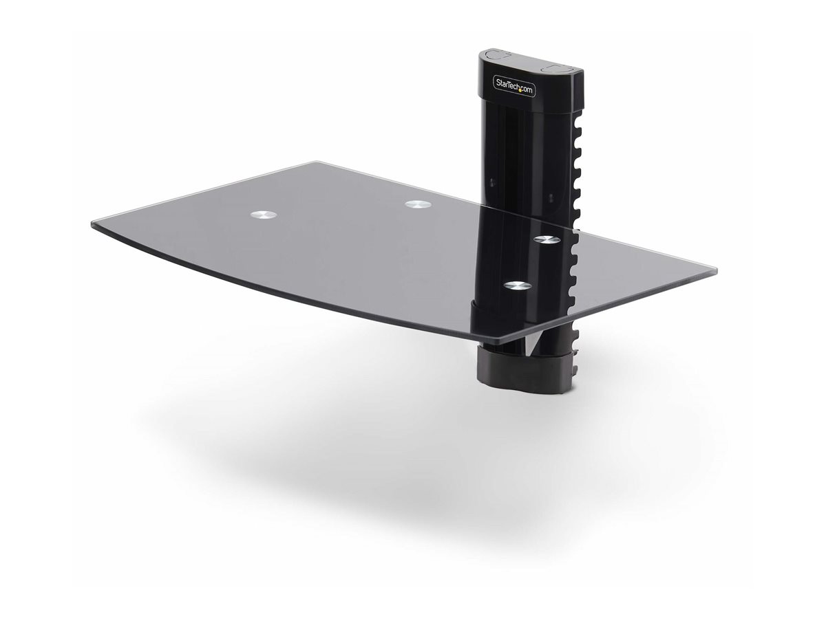 StarTech.com Floating Wall-Mounted AV Shelf, Adjustable Height Shelf For Under TV, Organize A/V Equipment On Black Tempered Glass Shelf Hylde